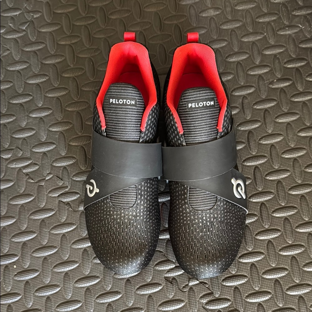 Unused Peloton Black and Red Athletic Cycling Shoes with Velcro Strap